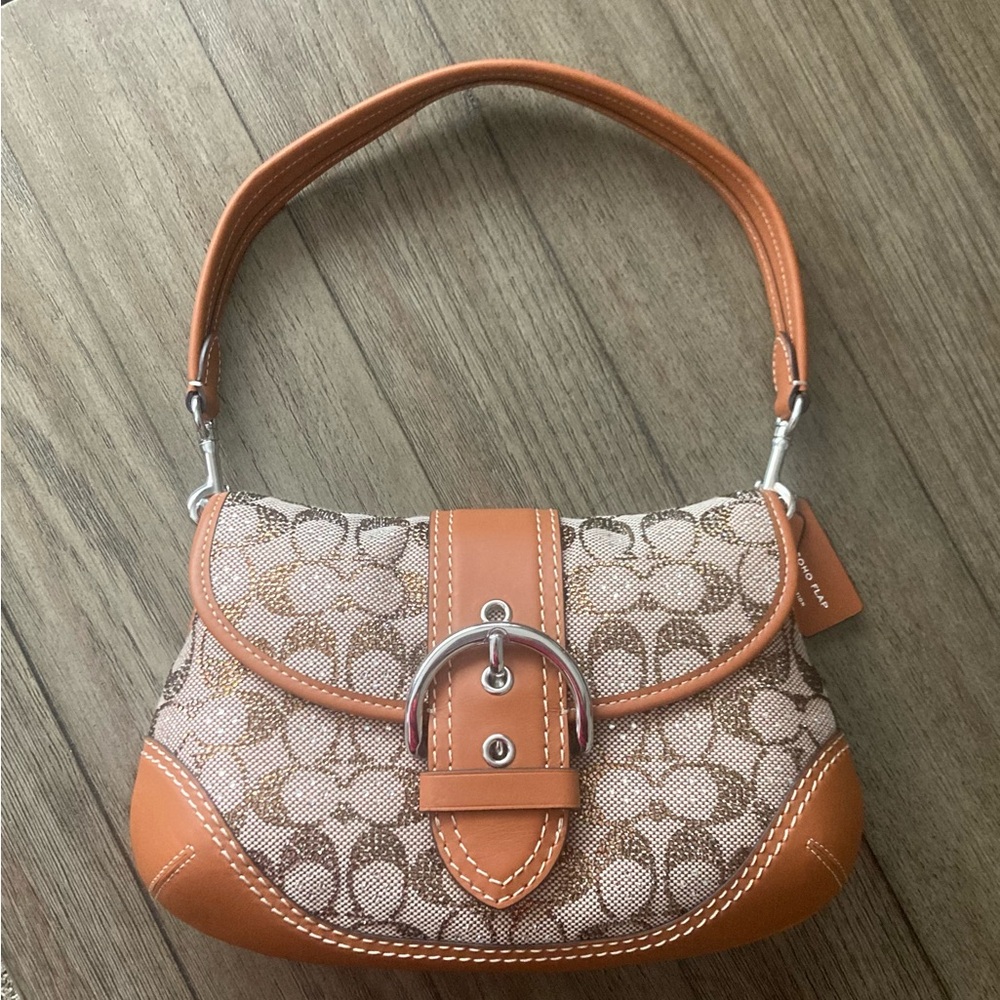 Coach Soho Flap Bag in Crystal Signature Jacquard, LH/Burnished Amber